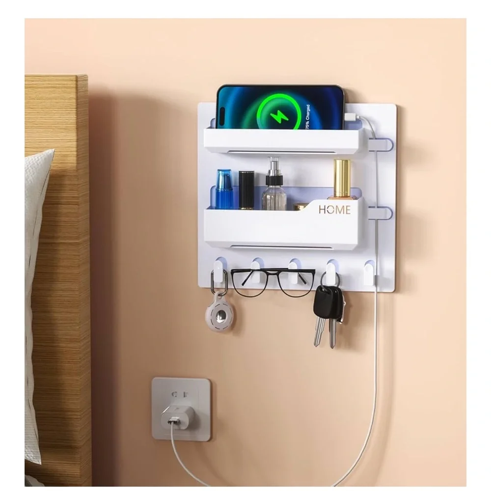 Wall Organizer with Hooks Bedside or Front Door